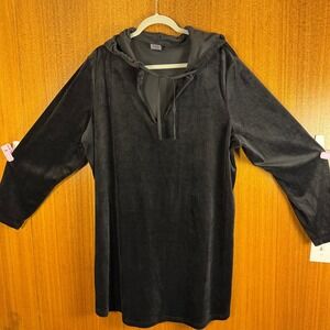 Joe Boxer Womens Black Velour Hoodie Sleep Shirt Loungewear Tunic 1X